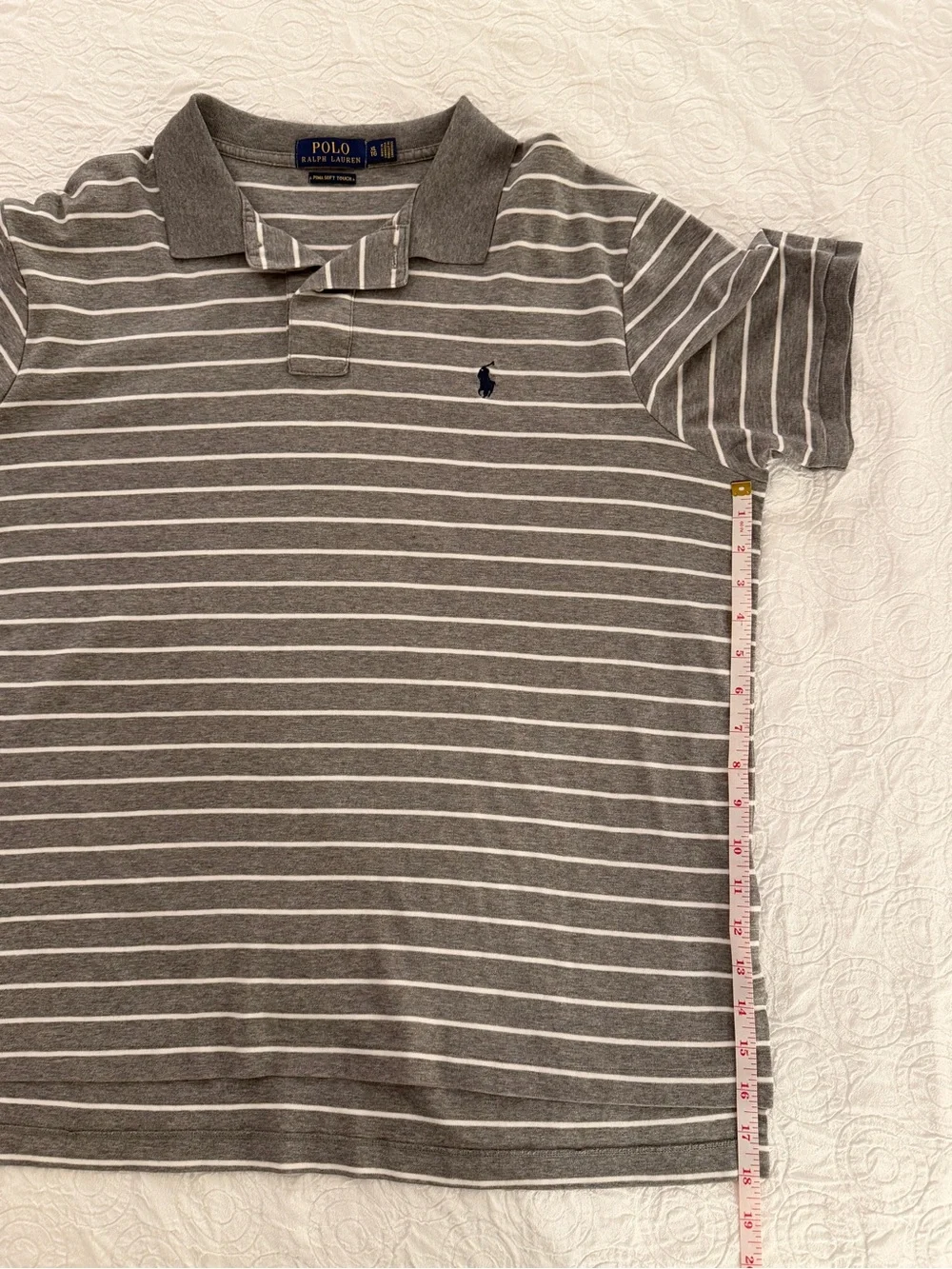 Polo Ralph Lauren Men’s XL Soft Touch Striped Polo Shirt Grey White Short Sleeve